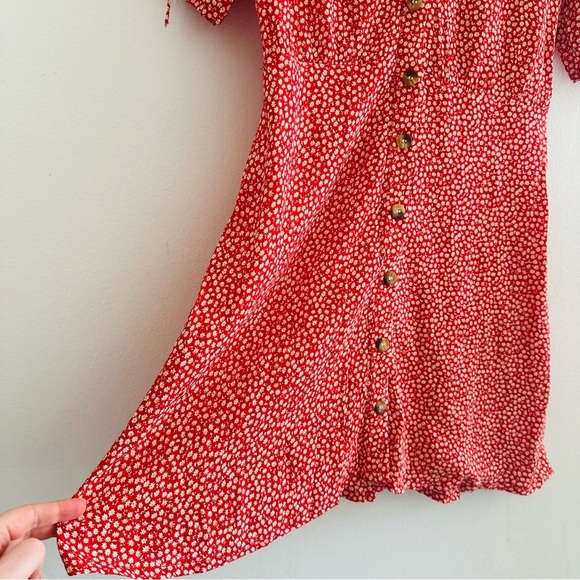 H&M Red Floral Dress Tie Sleeves Sz 2 - Picture 6 of 7